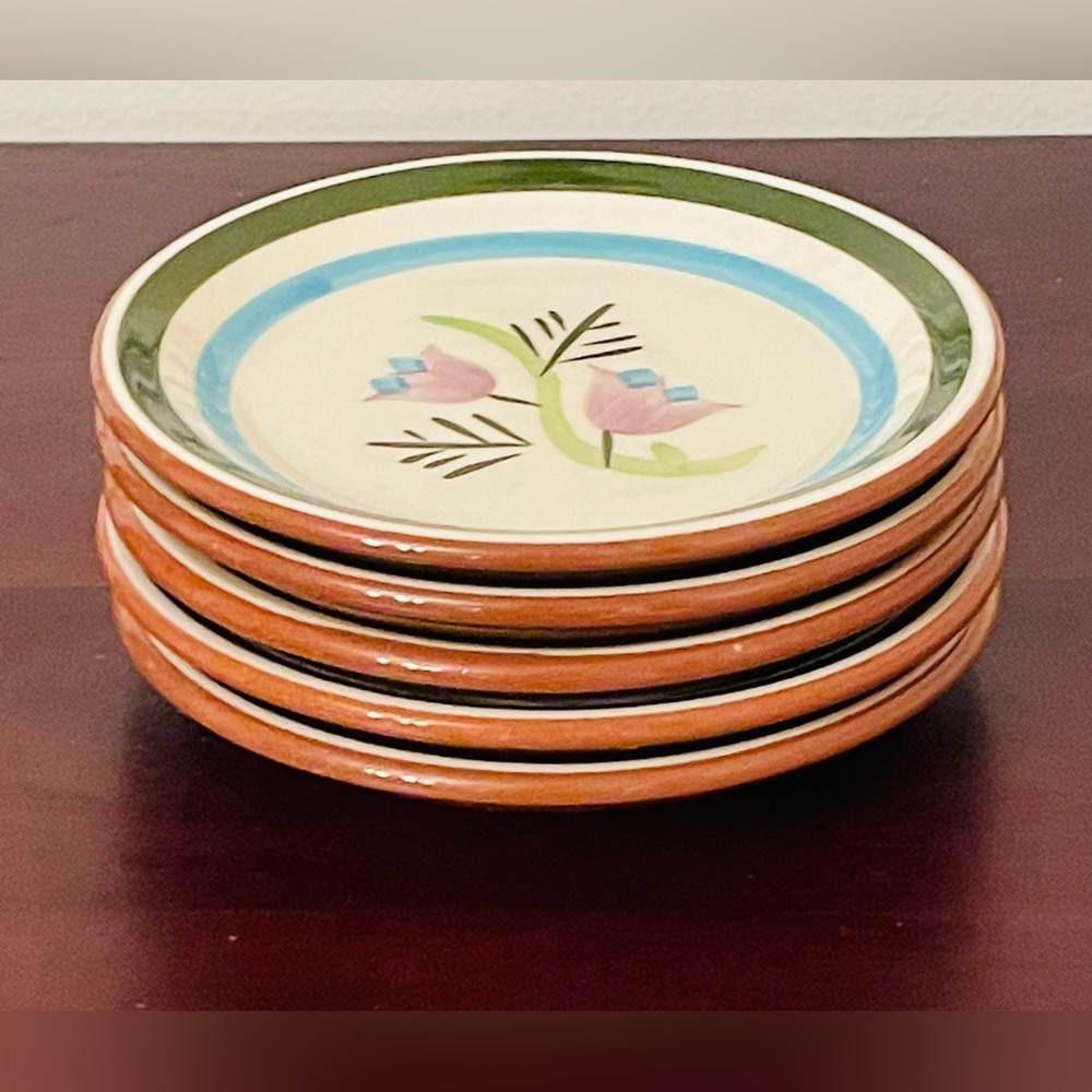 Retro Stangl Pottery Ceramic Hand Painted Floral 5”Coasters: Set of 9 - Picture 5 of 16